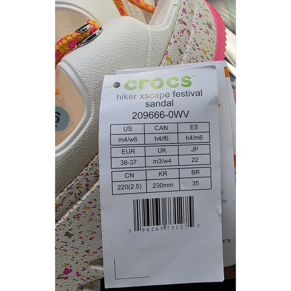 New Rare Crocs Hiker Xscape Festival Platform Sandals White Pink Women's 6 - Picture 10 of 10